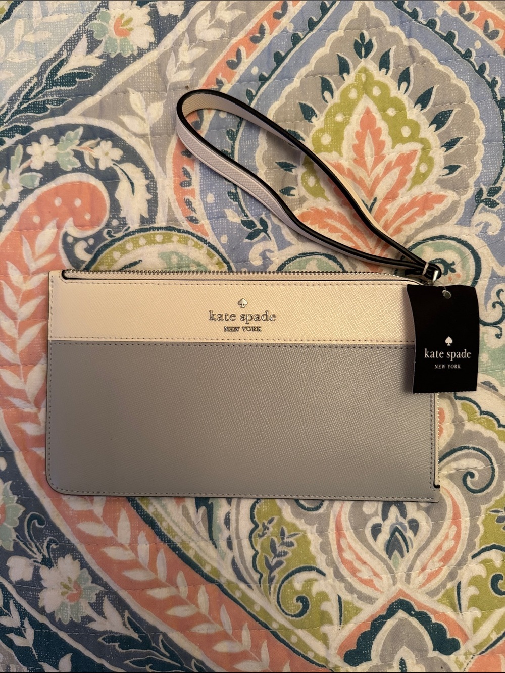 kate spade Two-Tone Wristlet in Cream and Light Blue